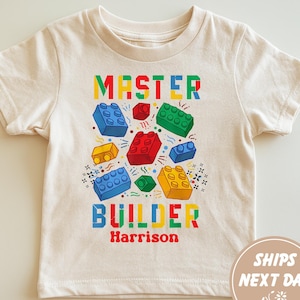 Benutzerdefinierte Name Master Baumeister Kinder Shirt, Bausteine Kleinkind Shirt, Geburtstagsgeschenk für Kinder, natürliches Geburtstag Kleinkind T-Shirt, Spiel-Liebhaber