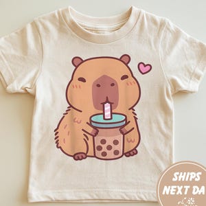 Cute Capybara Boba Tea Kids Shirt, Kawaii Animal Toddler Shirt, Bubble Tea Lover Youth Shirt, Adorable Capybara Gift, Gift For The Teenager