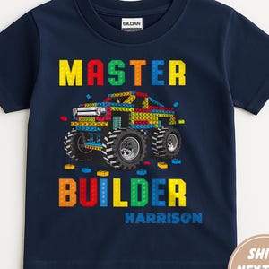 Benutzerdefinierte Name Master Baumeister Kinder Shirt, Bausteine Kleinkind Shirt, Geburtstagsgeschenk für Kinder, personalisierte Geburtstag Kleinkind T-Shirt, Spiel-Liebhaber