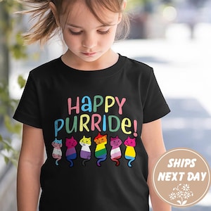 Happy Purride Cat Kids Shirt, Rainbow Be Kind Toddler Shirt, Kids Pride Tee, LGBTQ Support Youth Shirt, Be Kind Sign Language Youth Tee