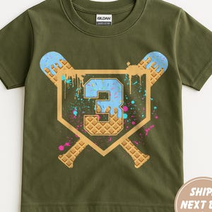 3rd Baseball Drip Kinder Shirt, Baseball Eiscreme Drip Shirt, Massen-Team Geschenk, Eiscreme Drip Kleinkind T-Shirt, Ostern Korb Geschenk, Baseball T-Shirt
