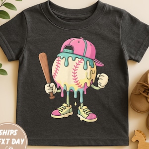 Melting Baseball Charakter Kleinkind T-Shirt, Jungen Baseball Drip Shirt, Baseball Shirt für Kinder, Baseball Shirt, Baseball T-Shirt, Eis Shirt