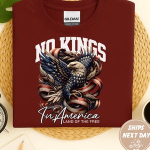 No Kings In America Eagles Shirt, US Land of The Free Shirt, Funny 4th of July Shirt, No Kings Shirt, Political Meme Shirt, Anti-Trump Shirt