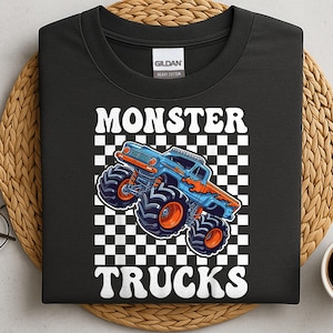 Retro Monster Trucks  Toddler Shirt, Big Trucks Kids Outfit, Monster Trucks Youth Tee, Boy Youth Kids Boho Clothing, Truck Kids Shirt
