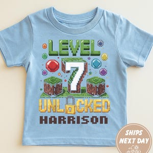 Custom Name Birthday Shirt, Level 7 Unlocked Shirt, Boy Gamer Shirt, Kids Birthday Party,7th Birthday Pixel Game Shirt, Level Up Youth Shirt