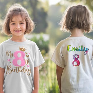 Personalisierte Name Mein 8 Geburtstag Mädchen Shirt, Kinder Geburtstag Shirt, Retro Geburtstag Mädchen Geschenk, Geburtstag Kleinkind T-Shirt, Mädchen Geburtstag, Geburtstagsgeschenk
