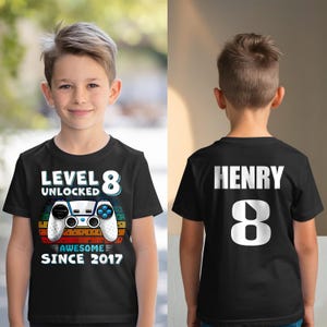 Custom Birthday Shirt, Level 8 Unlocked Shirt,Boy Gamer T-Shirt,Kids Birthday Party,level up birthday,7 birthday tshirt,level up 10 shirt