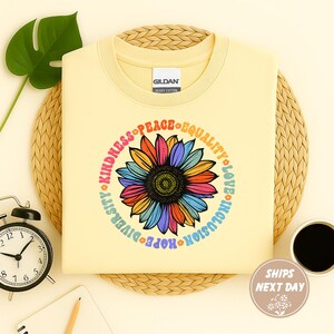 Kindness Peace Equality Love Hope Diversity T-shirt,Human Rights T-shirt,Black Floral T-shirt,Sunflower Pattern Tshirt,Inspirational Message