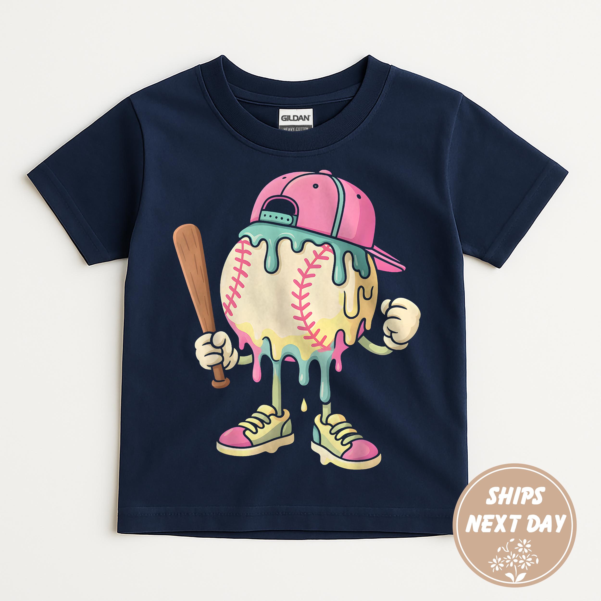 Melting Baseball Character Toddler T-Shirt, Boys Baseball Drip Shirt, Baseball Shirt for Kids, Baseball Shirt, Baseball Tee, Ice Cream Shirt