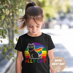 Pride Ally Cat Kids Shirt, Retro Rainbow Colors Cat Ally Toddler Shirt, Cat Pride Youth Shirt, Funny Pride Shirt, LGBTQ Shirt, LGBT Gifts