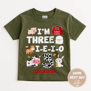 Custom Name Three Birthday Toddler Shirt, Three I E I O Farm 3rd Birthday Outfit, Funny Farmer 3rd Birthday, Three Birthday, 3 Years Old