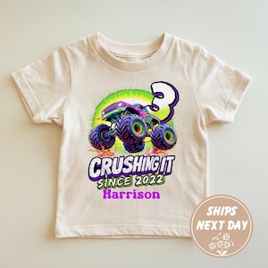 Custom Name Crushing It Since 2022 Toddler Shirt, Monster Truck Crushing IT Birthday Shirt, 3rd Birthday Boy Shirt, Racing Birthday Shirt