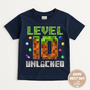 Level 10 Unlocked Birthday Boy Kinder Shirt, 10.Geburtstag Junge Jugend Shirt, Gaming Themen Geburtstagskind Shirts, zehnter Geburtstag, Kinder und Kleinkinder