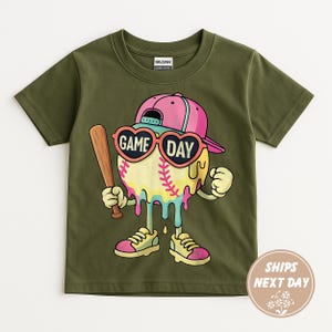 Game Day Melting Baseball Charakter Kleinkind T-Shirt, Jungen Baseball Drip Shirt, Baseball Shirt für Kinder, Baseball Shirt, Eis Shirt
