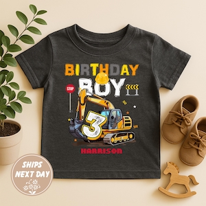 Custom Name & Age Birthday Boy Excavator Kids Shirt, Excavator Toddler Birthday Shirt, Construction Birthday, Boys 3rd Birthday Shirt