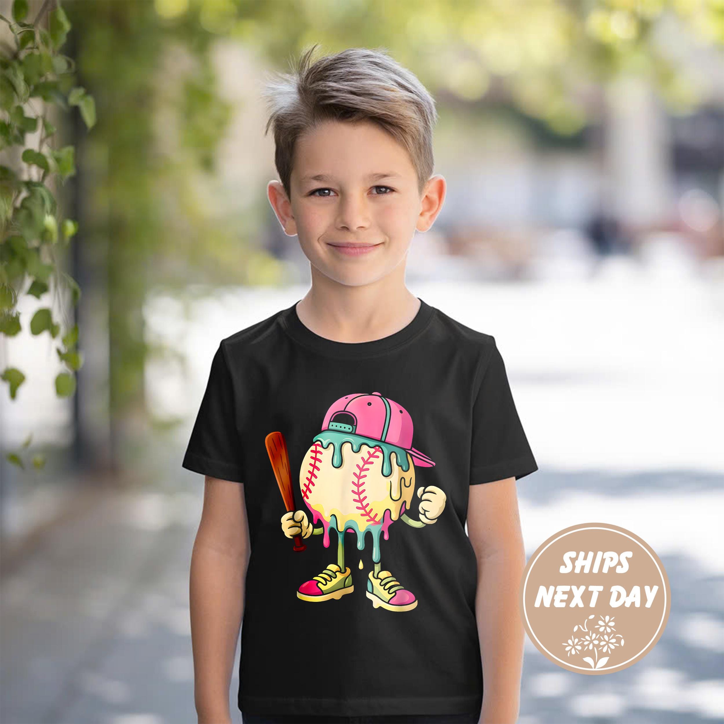Melting Baseball Character Toddler T-Shirt, Boys Baseball Drip Shirt, Baseball Shirt for Kids, Baseball Shirt, Baseball Tee, Ice Cream Shirt