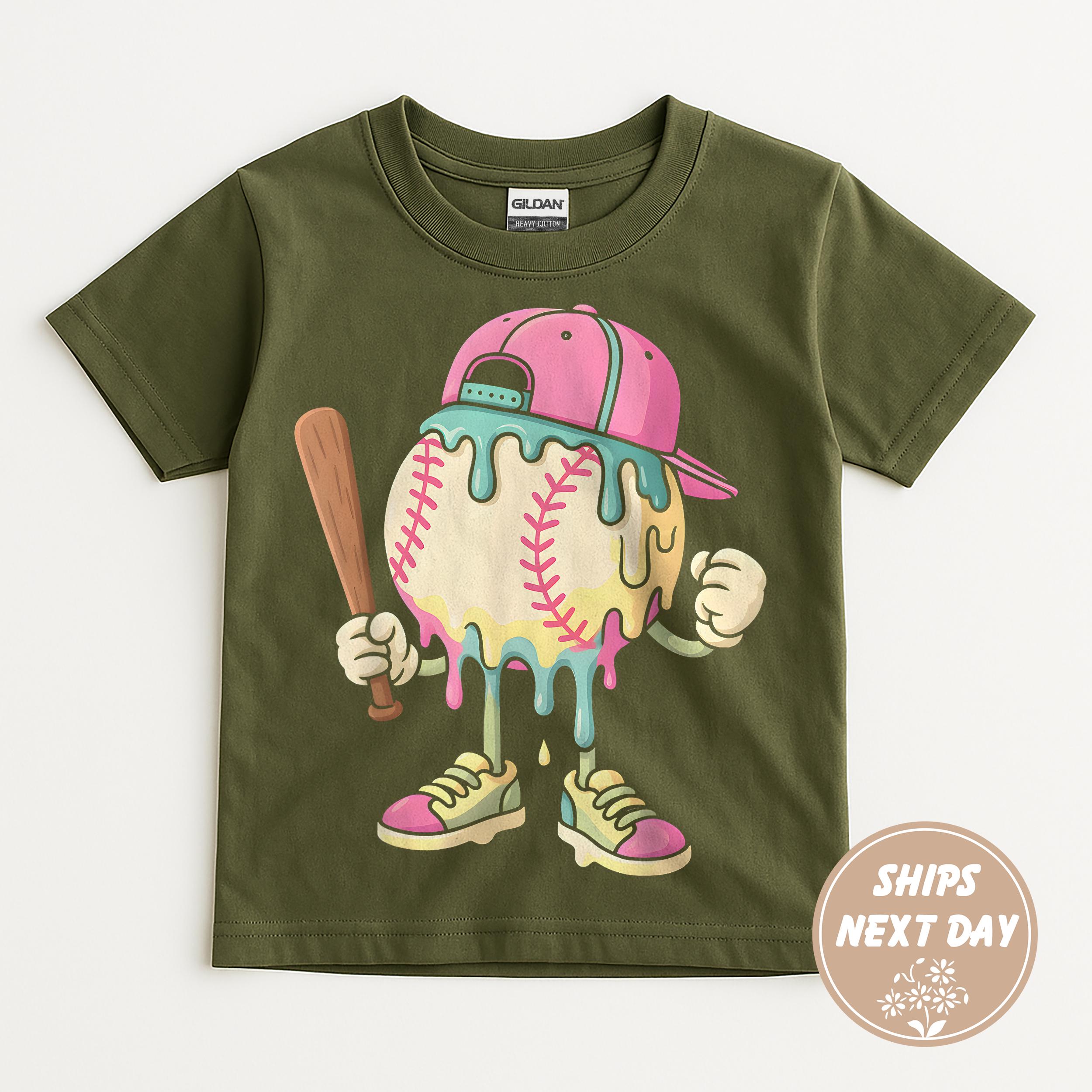 Melting Baseball Character Toddler T-Shirt, Boys Baseball Drip Shirt, Baseball Shirt for Kids, Baseball Shirt, Baseball Tee, Ice Cream Shirt
