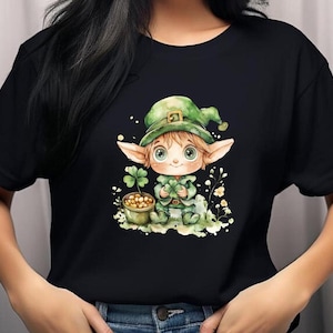 Watercolor Leprechaun T-Shirt – Cute St. Patrick’s Day Lucky Clover Tee, Irish Holiday Shirt, Vintage Green Gildan 5000 Unisex Tee