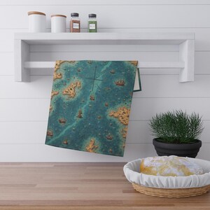 Vintage Wasserkarte Geschirrtuch, Wasser Dekor, rustikale Küche, Wasser Wohn Dekor, Gastgeberin Geschenk, Polyester und Baumwolle Küchentuch