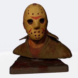 Hockey Mask Killer Bust STL – Horror Movie Inspired 3D Print Model – Creepy Resin Figure