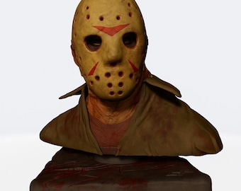 Hockey Mask Killer Bust STL – Horror Movie Inspired 3D Print Model – Creepy Resin Figure