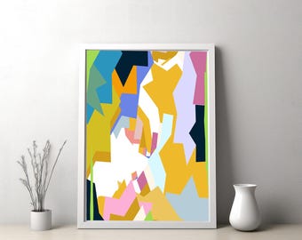 Póster de arte geométrico abstracto colorido, decoración de pared moderna, formas coloridas, descarga digital imprimible, decoración de pared contemporánea.