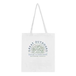 Eco-Friendly Tote Bag for Outdoor Lovers - Mountain Adventures - Personalized Cotton Bag in White and Natural