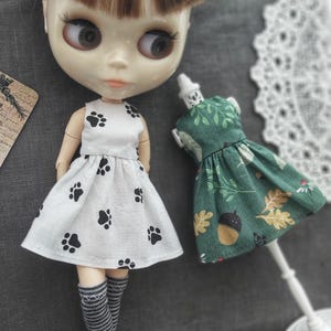 Cotton Dress for Blythe Doll |  Lined, 2 Buttons | Choose from 2 Styles | Handmade Doll Clothing