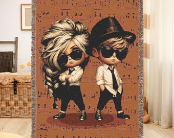 Rock and Roll Kids Woven Blanket: Music Notes Throw, Edgy Home Decor