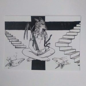 Hermanubis postcard | Hermes postcard | Anubis postcard | Greek god | Egyptian god | Original artwork | Hand drawn |Hermanubis print