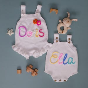 Personalized Knit Romper: Hand Embroidered Cotton Baby Outfit