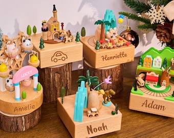 Boîte à musique avec prénom gravé pour enfants, boîte à musique en bois personnalisée, cadeau de Noël pour bébé, cadeau souvenir pour enfants, cadeau de baby shower, cadeaux de nouveau-né