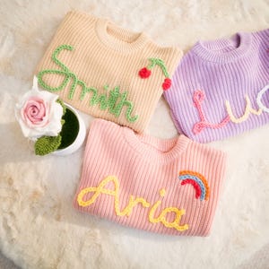 Custom Baby Name Sweaters，Hand Embroidery Sweaters With Name，Toddler Sweaters,Knit Sweater, Gifts for Daughters,Nursery Gifts,Baby Boy Gift
