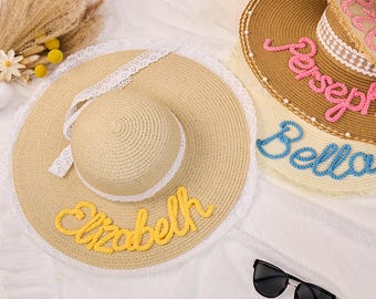 personalized straw hat,Custom Beach Hats，Name Bachelorette Beach Hat,desmaid Gifts, Beach Hat,Wedding Party,