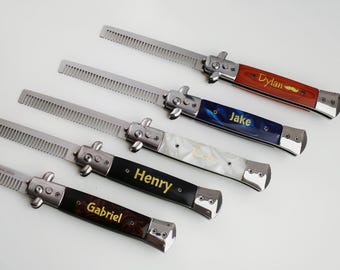 Regalos personalizados para padrinos de boda, peine de bolsillo, regalo para el novio, peine grabado, peine de barba personalizado, peine de bigote, peine de madera plegable,