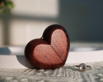 Heart Ring Box, Personalized Wooden Engagement Ring Box, Custom Engraved Proposal Ring Box, Wedding Ring Holder