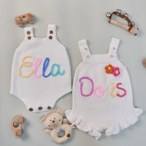Custom Embroidered Baby Name Romper，Cute Hand Embroidered Romper, Personalized Knit Romper with Name, Baby Girl Gift, Baby Shower Gift