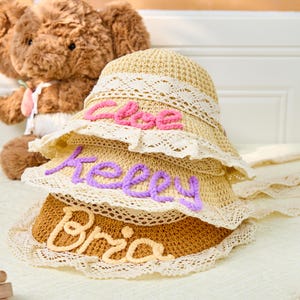 Personalized Kids Straw Hat with Name,Custom Name Baby Sun Hat，Holiday Gift For Kids，Custom Name Baby Sun Hat,Custom Toddler Beach Hat,