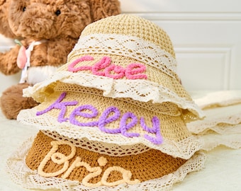 Personalized Kids Straw Sun Hat: Custom Name, UPF 50+