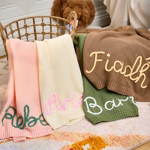 Custom Baby Name Blanket,Knitted Name Baby Blanket,Soft Cotton Knit,Personalized Embroidered Blanket,Nursery Blanket,Keepsake Gift for Baby,