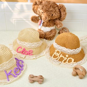 Custom Name Baby Sun Hat，Personalised Baby/Toddler Straw Hat，Personalized Embroidered Hat, Summer Hat For Kids,Toddler Sun Hat, Beach Hat,