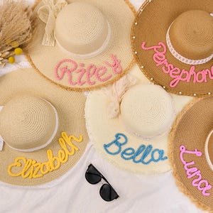 Personalized Beach Hat, Custom Name Adjustable Beach Hat, Sun hat, Custom Yarn Name Hat, Summer hat, Embroidered Sun Hat, Gift for Her