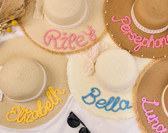 Personalized Beach Hat, Custom Name Adjustable Beach Hat, Sun hat, Custom Yarn Name Hat, Summer hat, Embroidered Sun Hat, Gift for Her