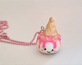 Cake Necklace with Melting Ice Cream, Kawaii Necklace, Food Necklace, Cake Pendant, Mini Food Jewellery