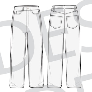 Denim - Baggy Jeans Fashion Technical Illustration  (Ai)