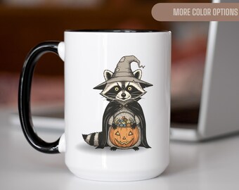 Halloween Raccoon Mug, Spooky Witch Coffee Cup, Funny Halloween Animal Mug, Cute Raccoon Fall Mug, Halloween Housewarming Gift For Her