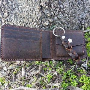 Cartera de cuero, Cartera de bolsillo para monedas, Cartera plegable para monedas para hombre, Cartera de cuero genuino, Cartera plegable de cuero, regalo para él, Llavero gratis