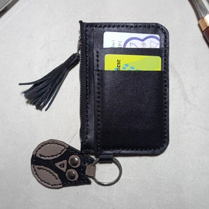 Carteira de couro feita à mão, carteira preta unissex, porta-moedas personalizado, bolsa com zíper feita à mão, carteira com zíper, carteira com porta-cartões, presente para marido