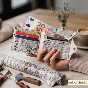 Women's Python Skin Bifold Wallet, Handmade Leather, Exotic Scale Pattern Accessory