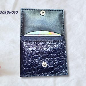 Porte-cartes à trois volets en cuir croco, portefeuille minimaliste, portefeuille en cuir véritable, porte-cartes mince, porte-cartes, portefeuille mince à trois volets fait main
